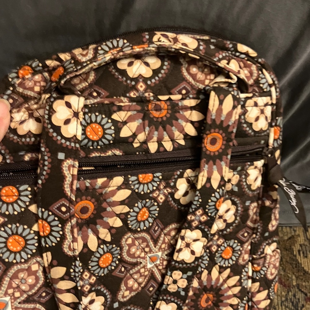 Vera Bradley Brown Floral Quilted Backpack with Orange and Cream Accents - Picture 3 of 8